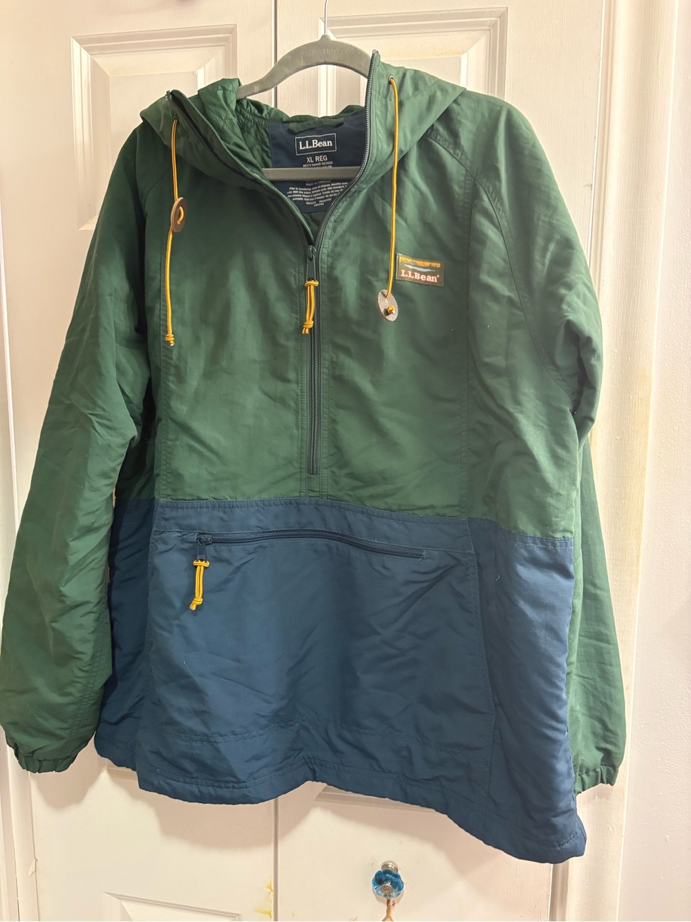 L.L. Bean Green & Blue Puffer Anorak with Yellow Accents